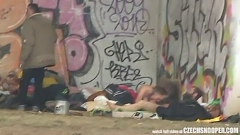 Real-Life Threesome With Homeless Couple And European Voyeur