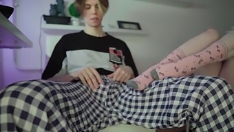 My Younger Sister Gives Me A Sensual Foot Massage In Her Sexy Stockings