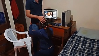 Maid Stumbles Upon Me: I Was Pleasuring Myself In My Room When My Maid Unexpectedly Walks In, Catching Me Watching Porn. She Becomes Aroused And Demands My Attention