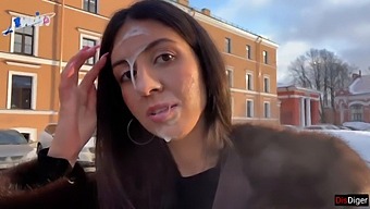 A Stunning Woman Receives A Reward For Walking Around With Cum On Her Face In A Public Setting - Cumwalk